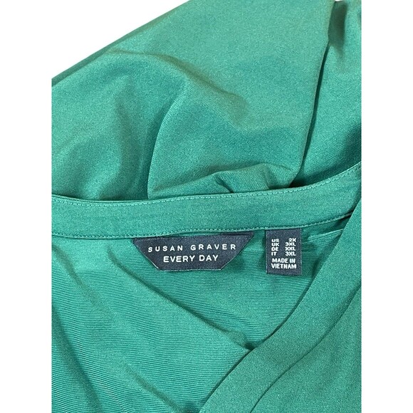 Susan Graver Liquid Knit Kelly Green Button Up 2X Long Sleeve Cardigan Tunic Top - Picture 5 of 12